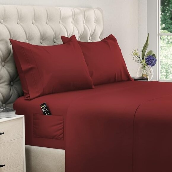 DREAMCARE Queen Sheet Set – 4 pcs Cooling Sheets – up to 15” Deep Queen … - Picture 1 of 10